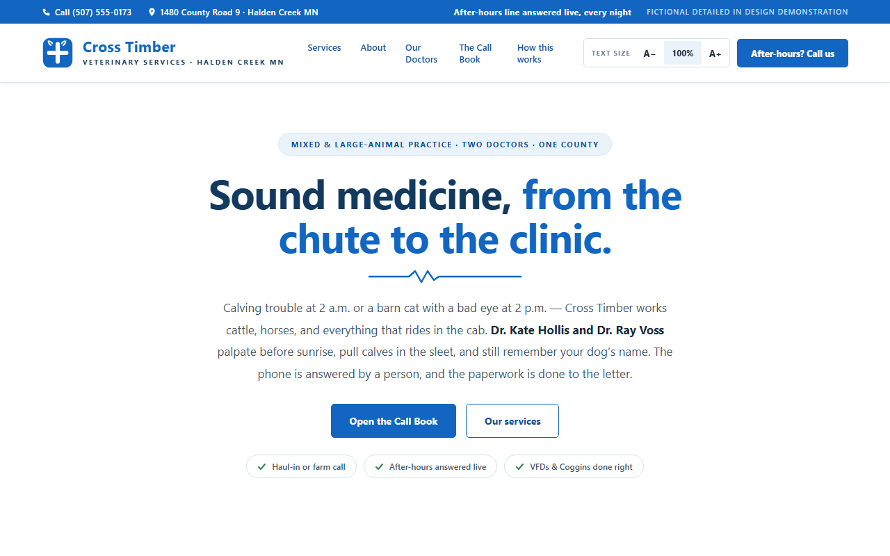 Cross Timber Veterinary Services website homepage