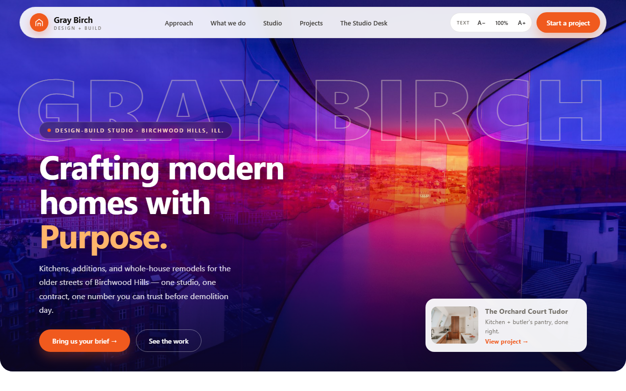 Gray Birch Design + Build website homepage