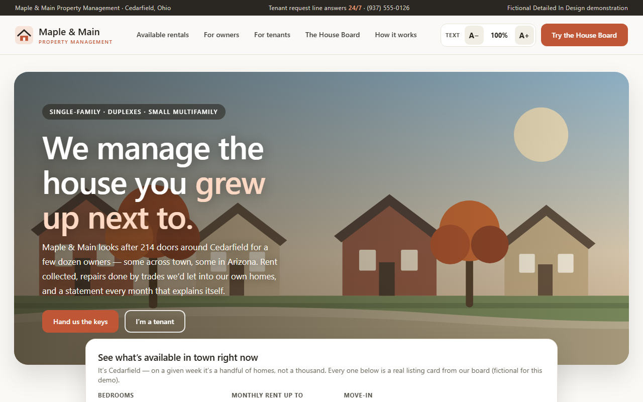 Maple & Main Property Management website homepage